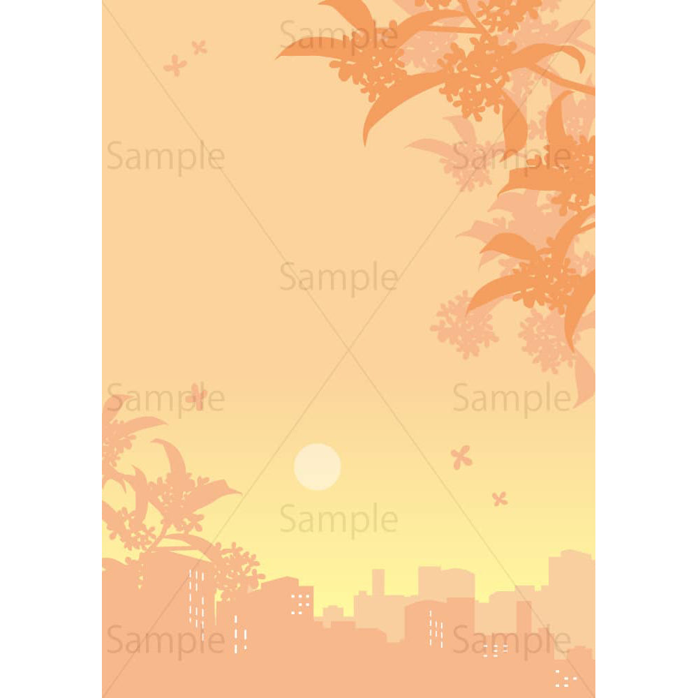 9月の夕景（縦）のイラスト素材｜素材ごよみ - 季節のイラスト素材販売サイト