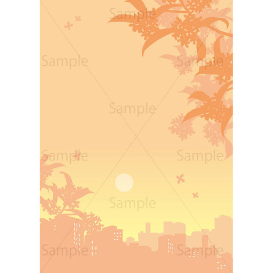 9月の夕景（縦）のイラスト素材｜素材ごよみ - 季節のイラスト素材販売サイト