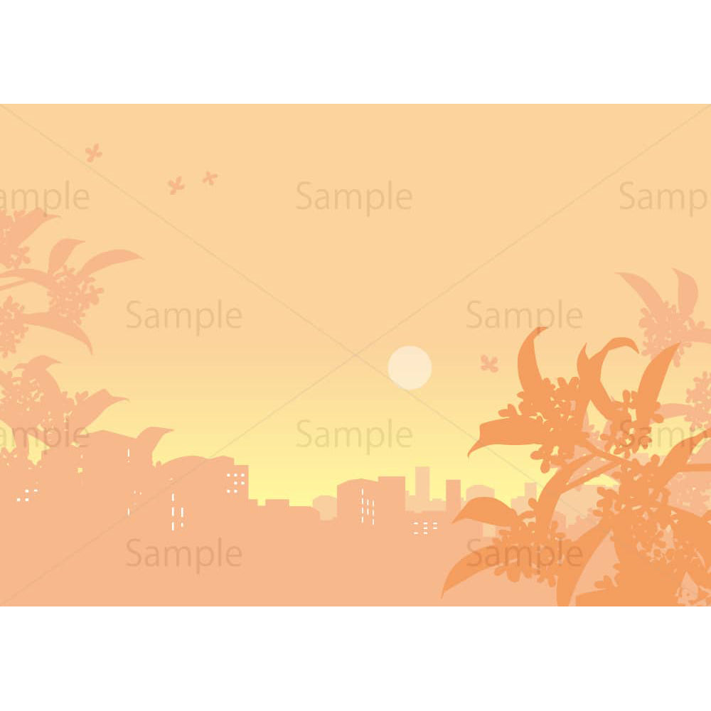 9月の夕景（横）のイラスト素材｜素材ごよみ - 季節のイラスト素材販売サイト