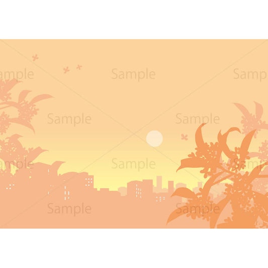 9月の夕景（横）のイラスト素材｜素材ごよみ - 季節のイラスト素材販売サイト