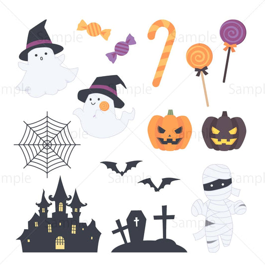 ハロウィンセットのイラスト素材｜素材ごよみ - 季節のイラスト素材販売サイト