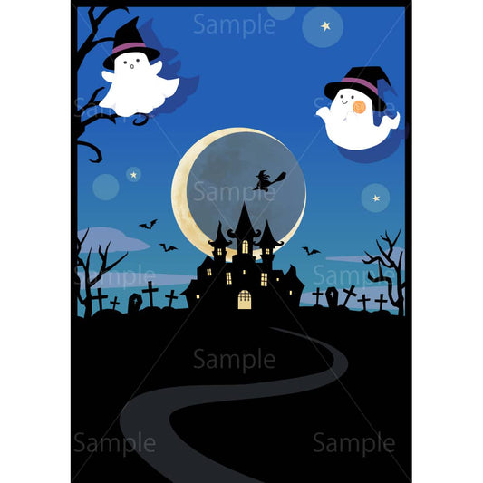 ハロウィンの夜（縦）のイラスト素材｜素材ごよみ - 季節のイラスト素材販売サイト