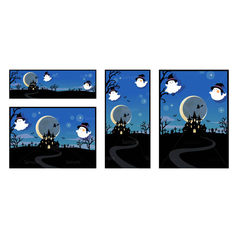 ハロウィンの夜（背景セット）のイラスト素材｜素材ごよみ - 季節のイラスト素材販売サイト