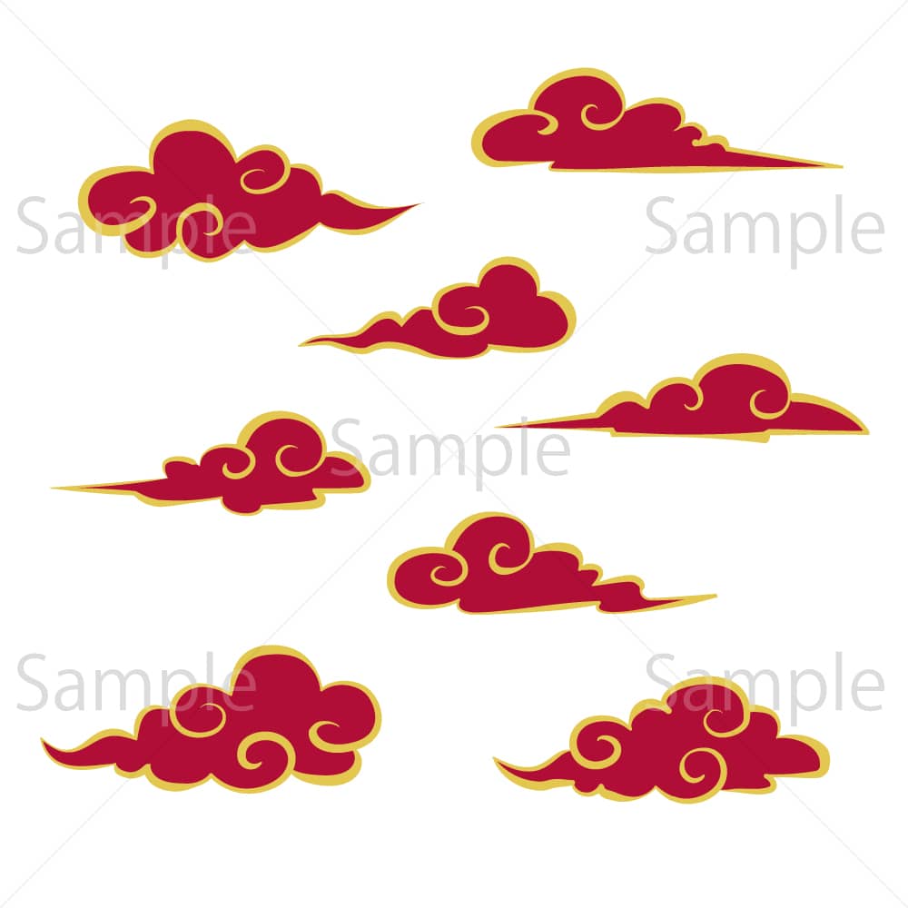 中華風の伝統雲（塗り＋線）のイラスト素材