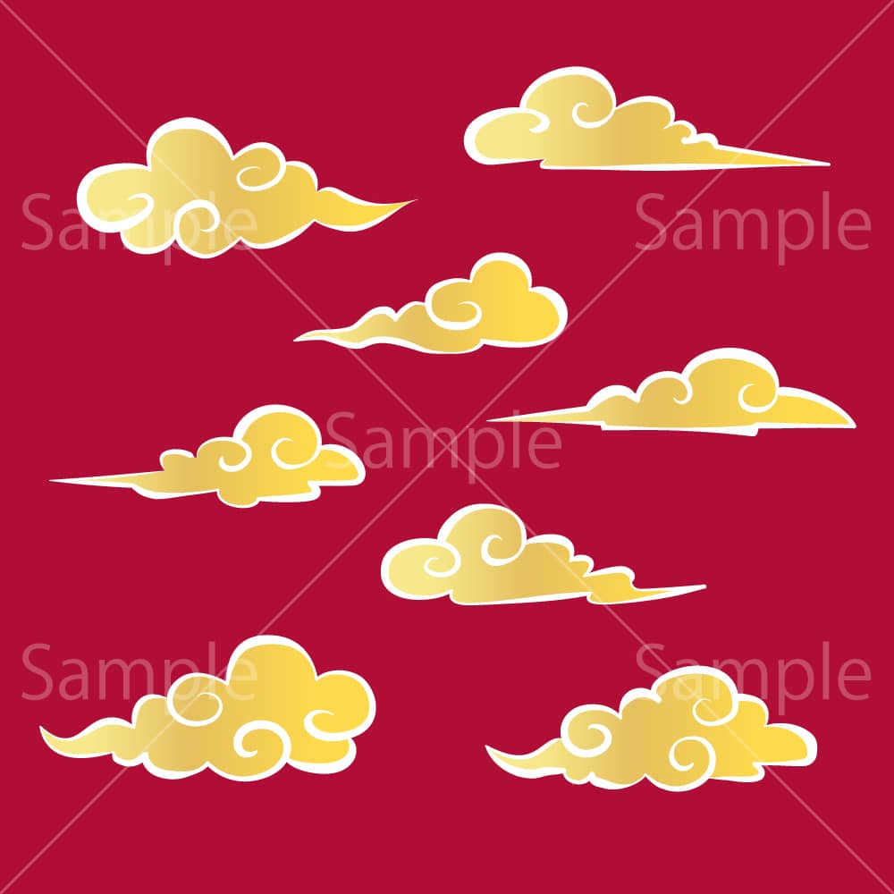 中華風の伝統雲（金色＋白線）のイラスト