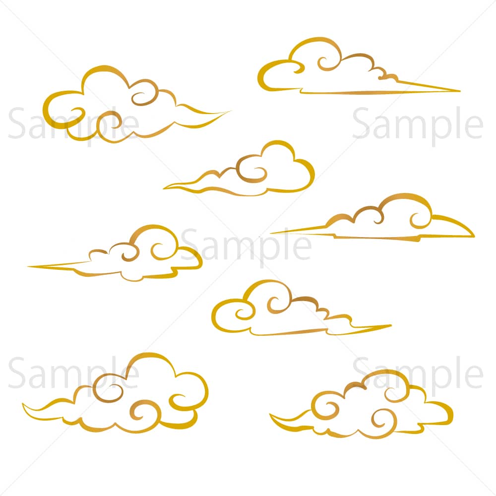中華風の伝統雲（線・金色）のイラスト素材