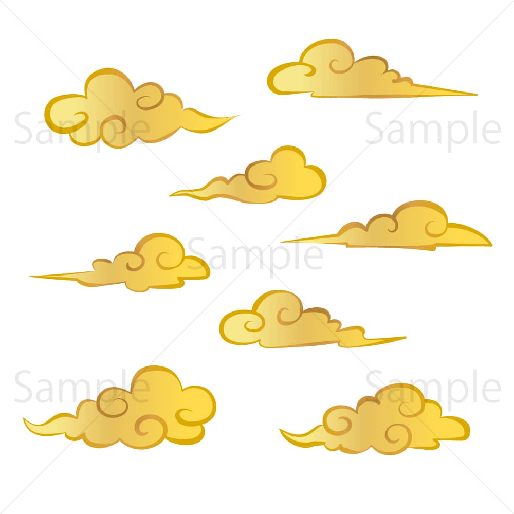 中華風の伝統雲（金色）のイラスト素材