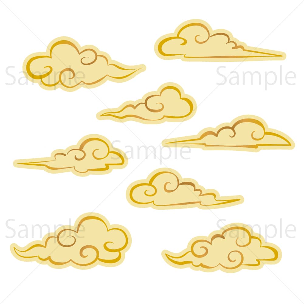 中華風の伝統雲（薄金色）のイラスト素材