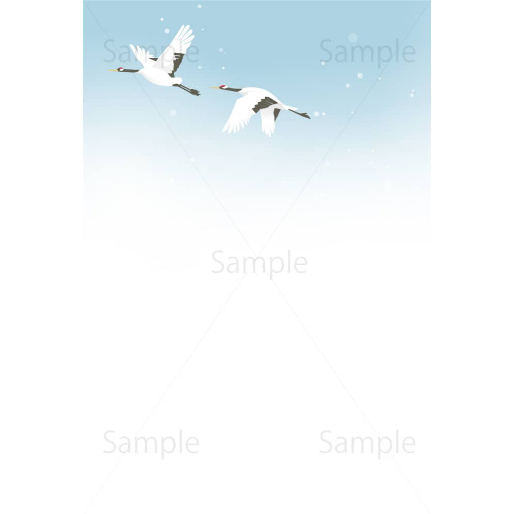 冬空を飛ぶ丹頂鶴（縦）のイラスト素材