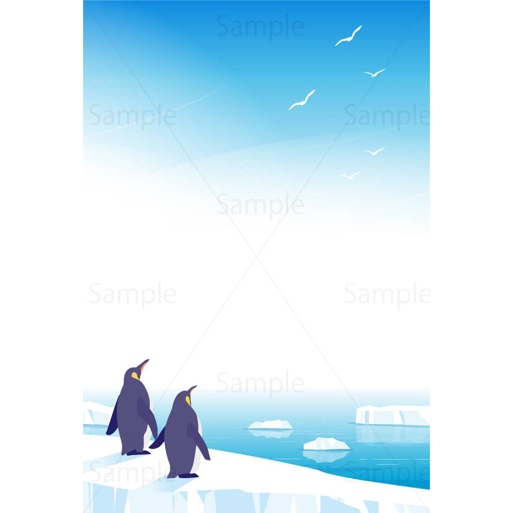 鳥を見送るペンギンのイラスト素材