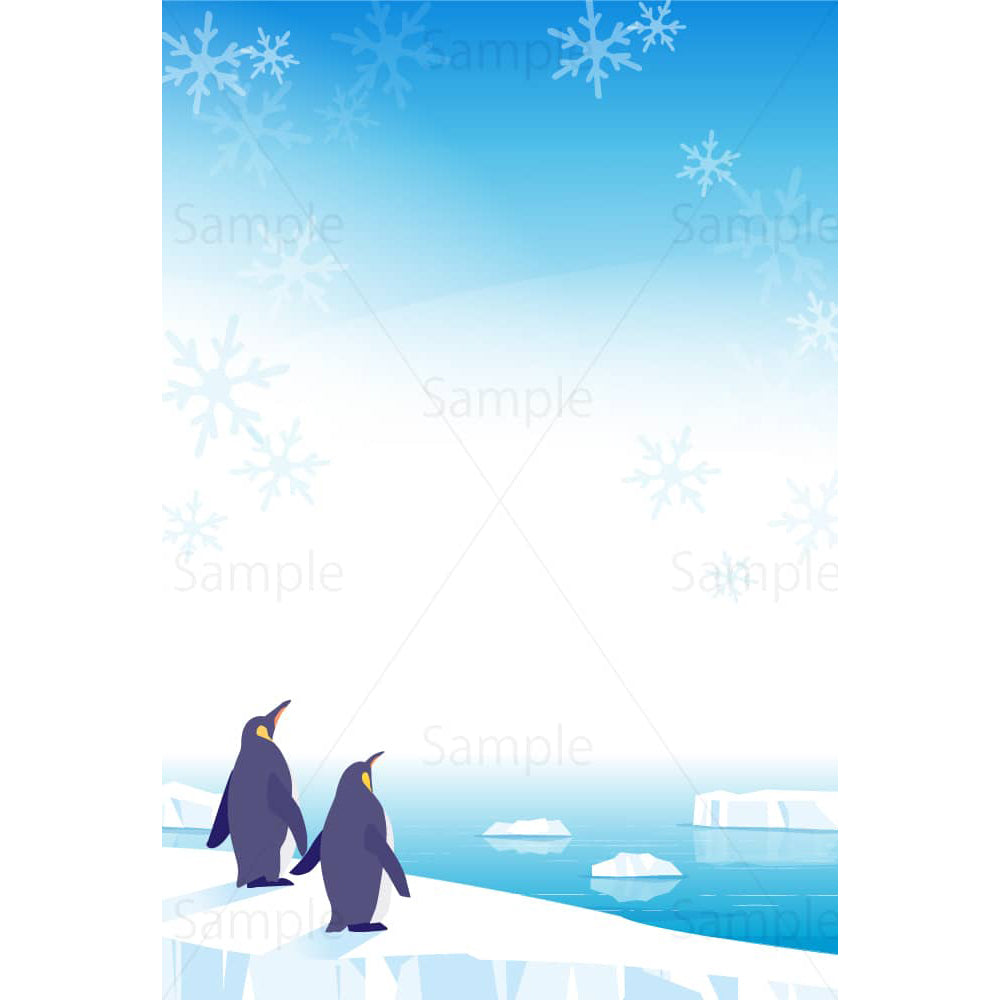 空を見上げるペンギン（雪の結晶背景）のイラスト素材