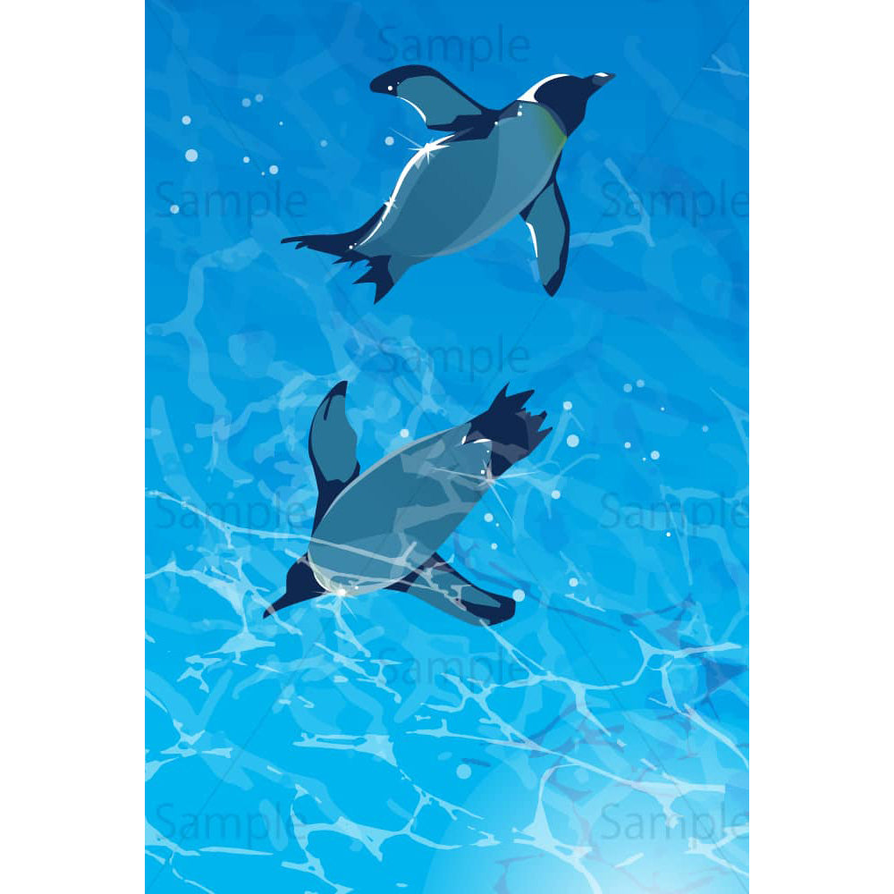 水中を泳ぐペンギンのイラスト素材