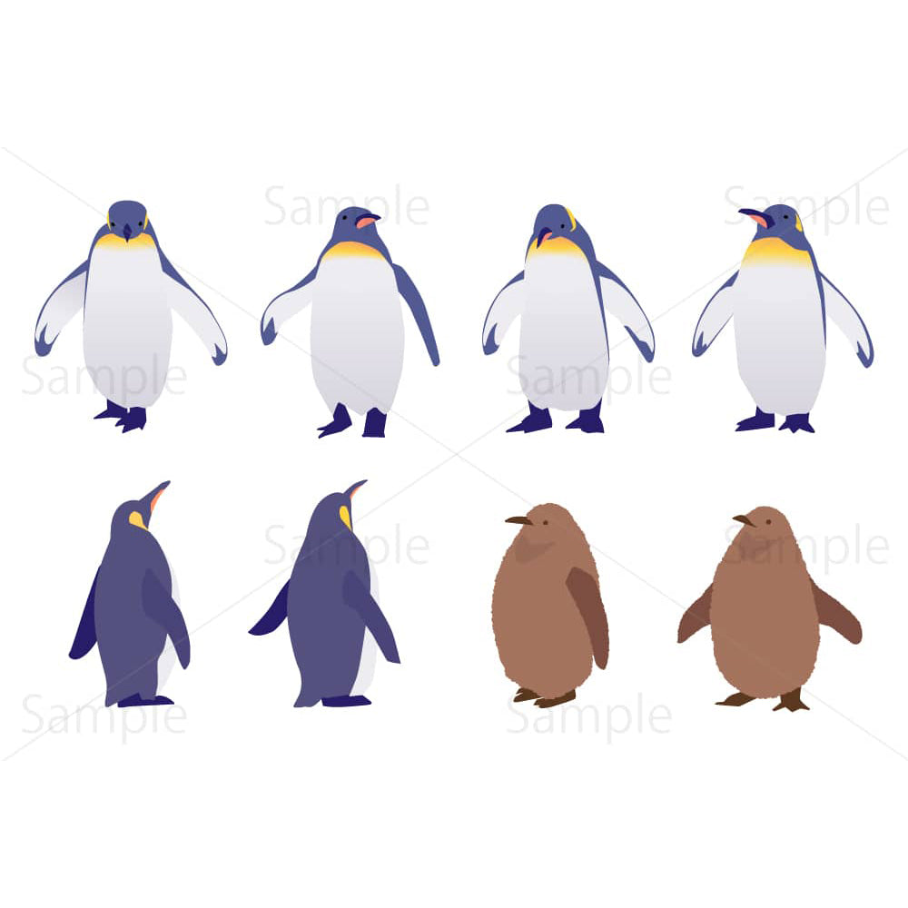 いろいろな向きのペンギンのイラスト素材