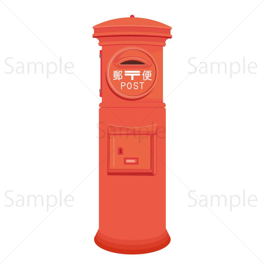 郵便ポスト（昭和の丸形ポスト）のイラスト素材