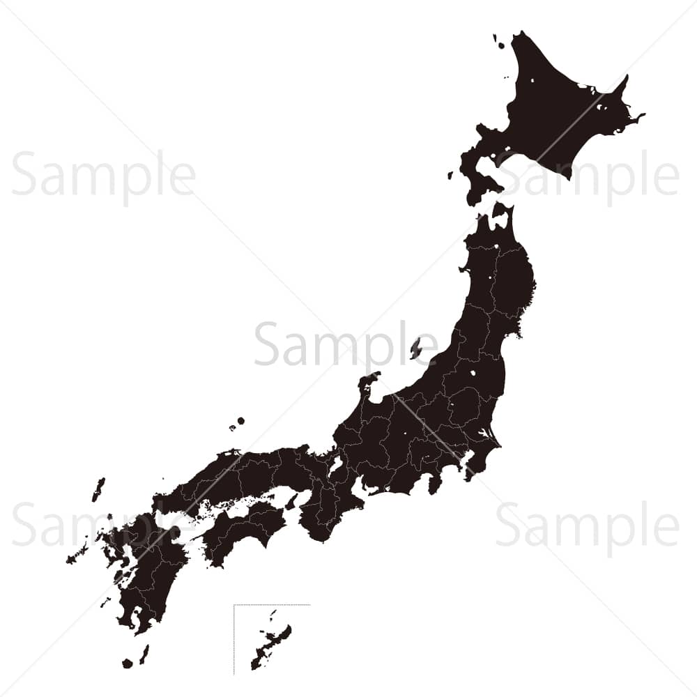 日本地図のシルエット（県境あり）のイラスト素材
