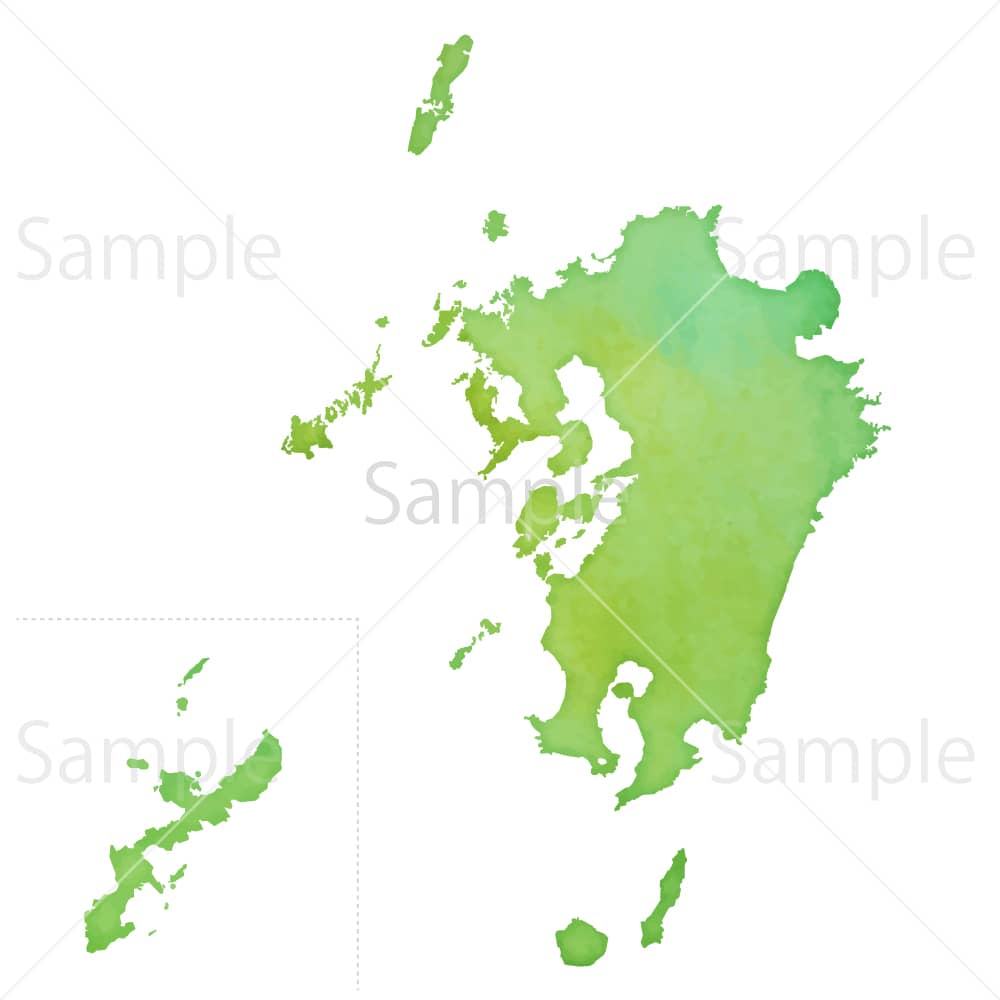 水彩風の地図 九州地方のイラスト素材