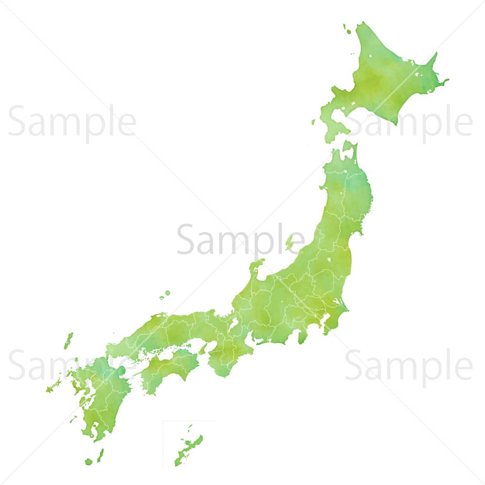 水彩風の日本地図（県境あり）のイラスト素材