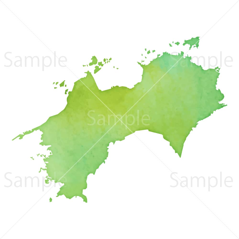 水彩風の地図 四国地方のイラスト素材