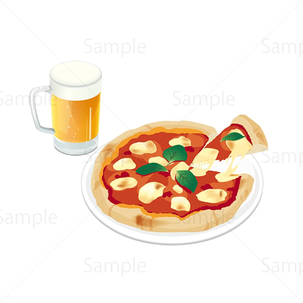 ピザとビールのイラスト素材