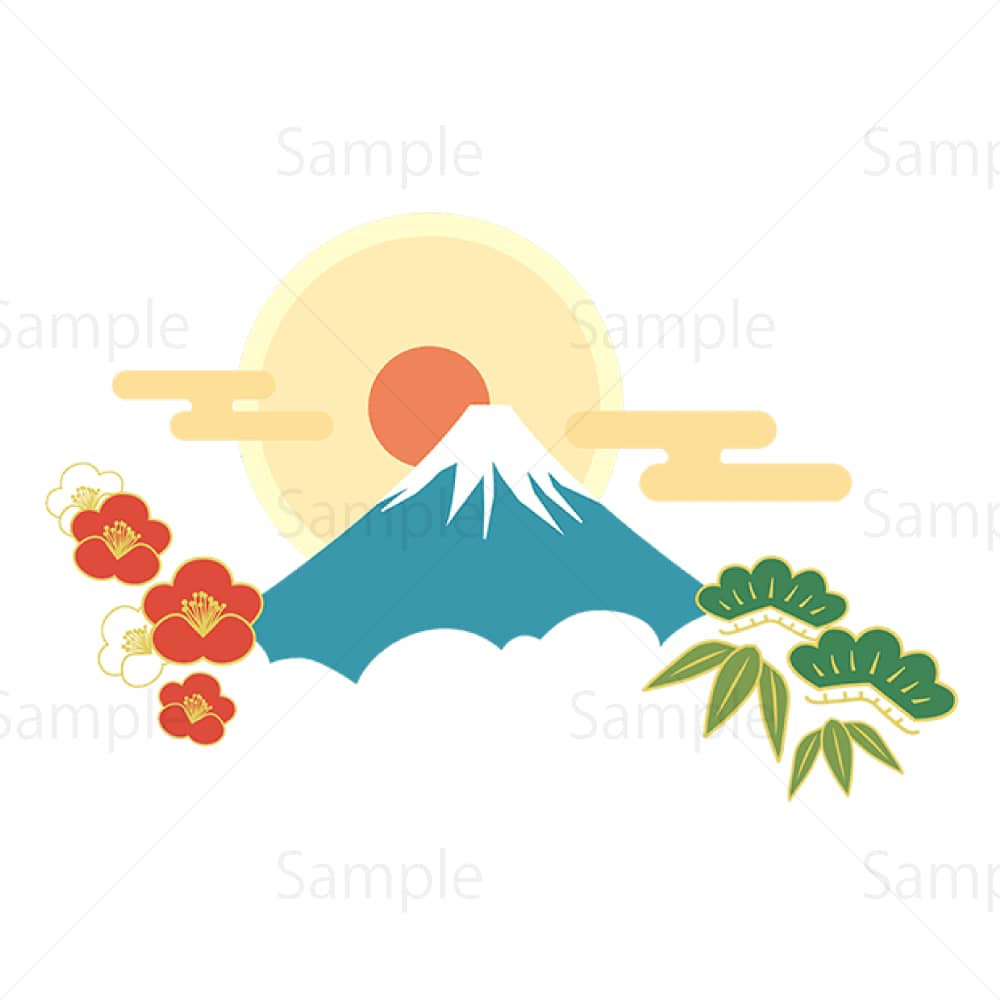 富士山と初日の出のイラスト素材