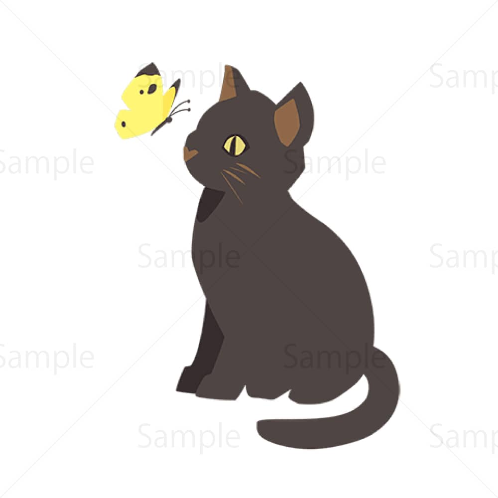 黒猫と蝶のイラスト素材