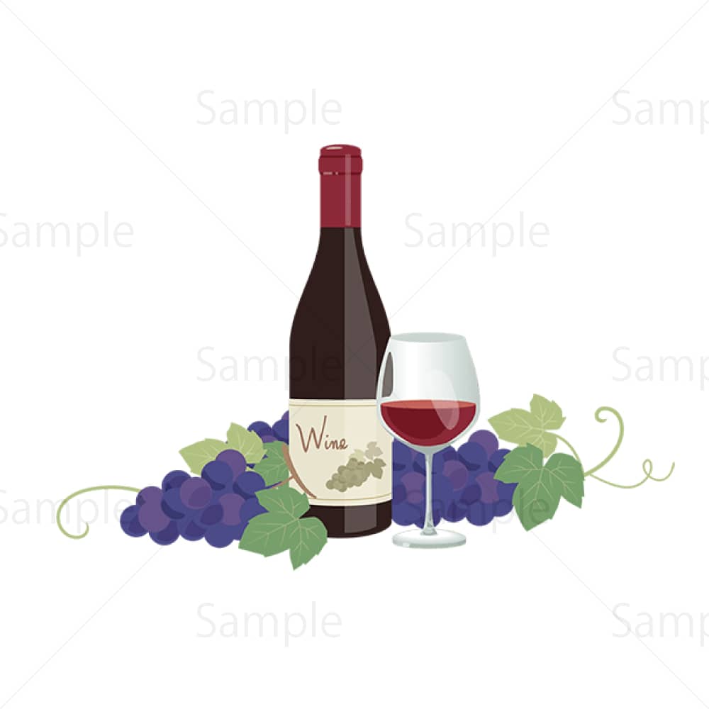 赤ワインとブドウのイラスト素材