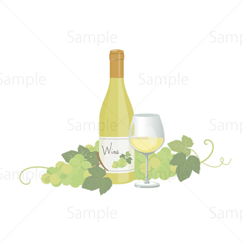 白ワインとブドウのイラスト素材