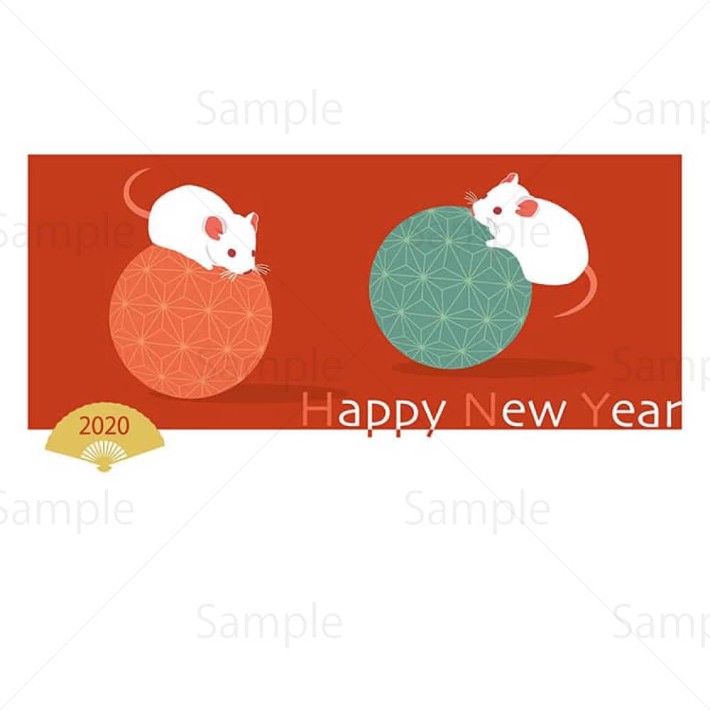 手毬とネズミ（赤背景）のイラスト素材