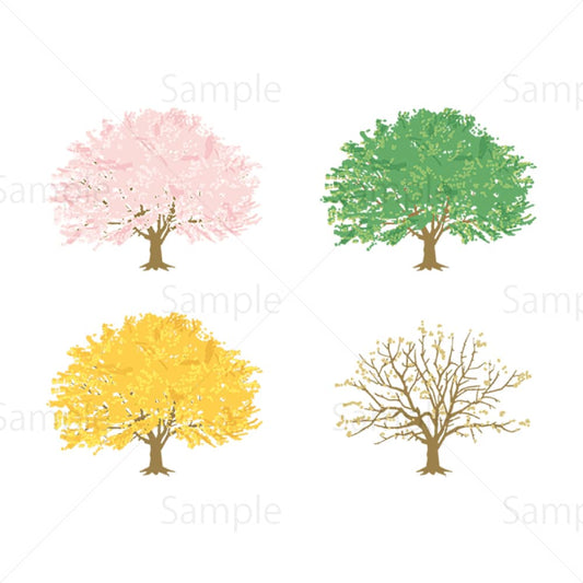 春夏秋冬 -桜の木-（白背景）のイラスト素材