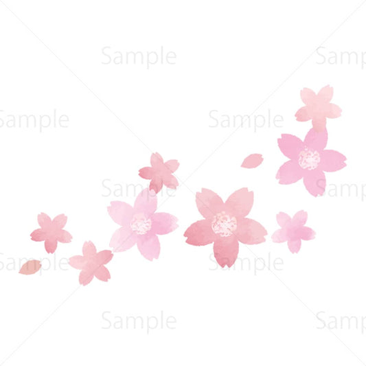 風に舞う桜（水彩）のイラスト素材