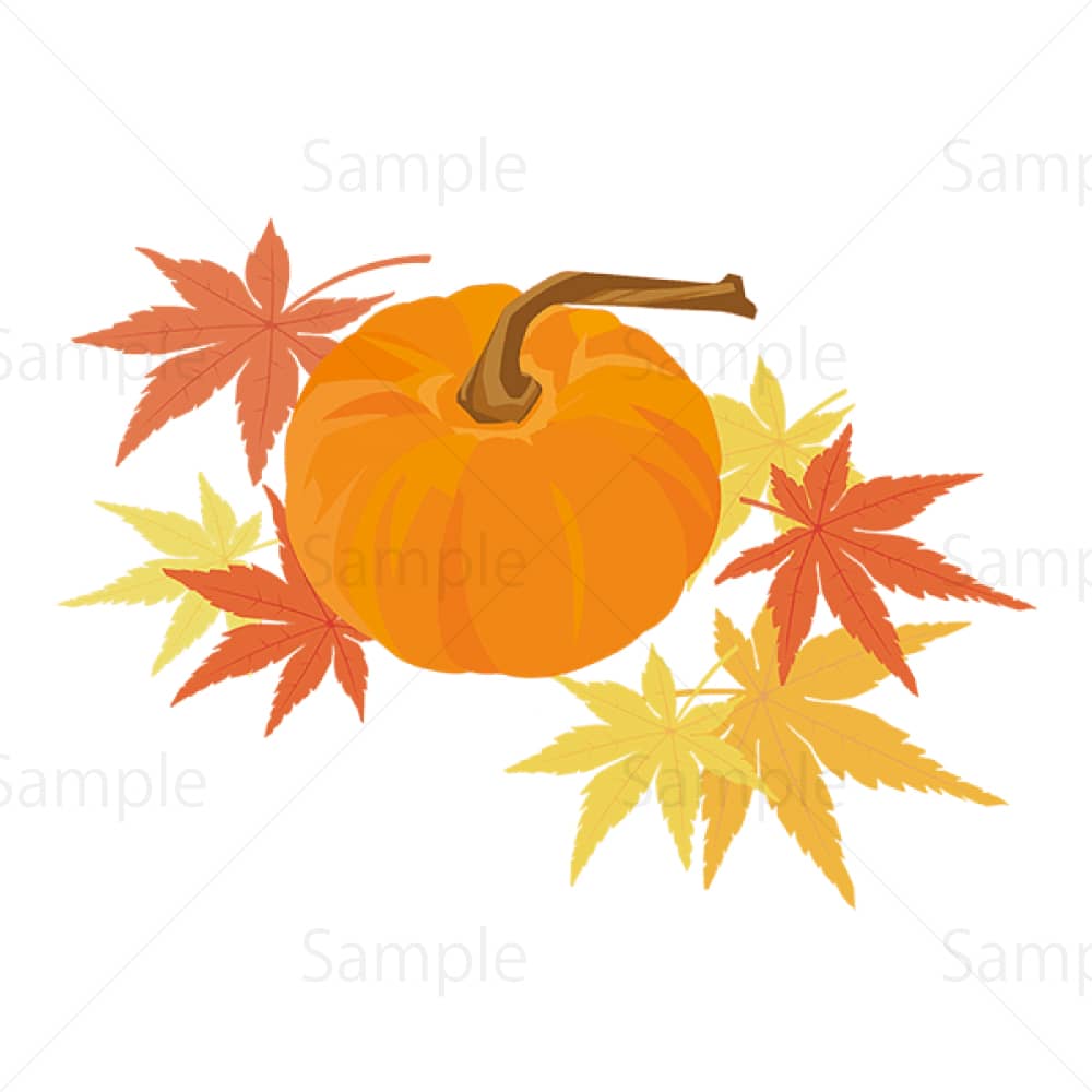 飾りかぼちゃと紅葉のイラスト素材