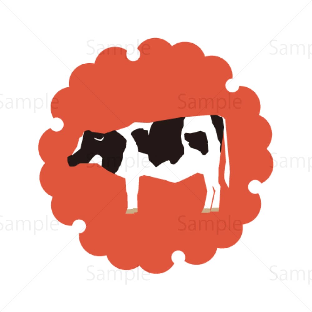 雪輪文様に横向き牛 -赤背景のイラスト素材