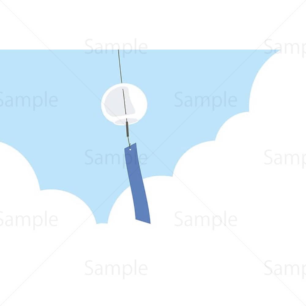 シンプルな青の風鈴と青空のイラスト素材