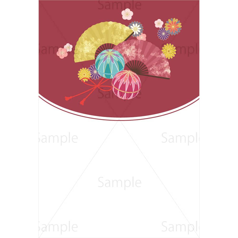 手毬と花（新春のイメージ・赤背景）のイラスト素材