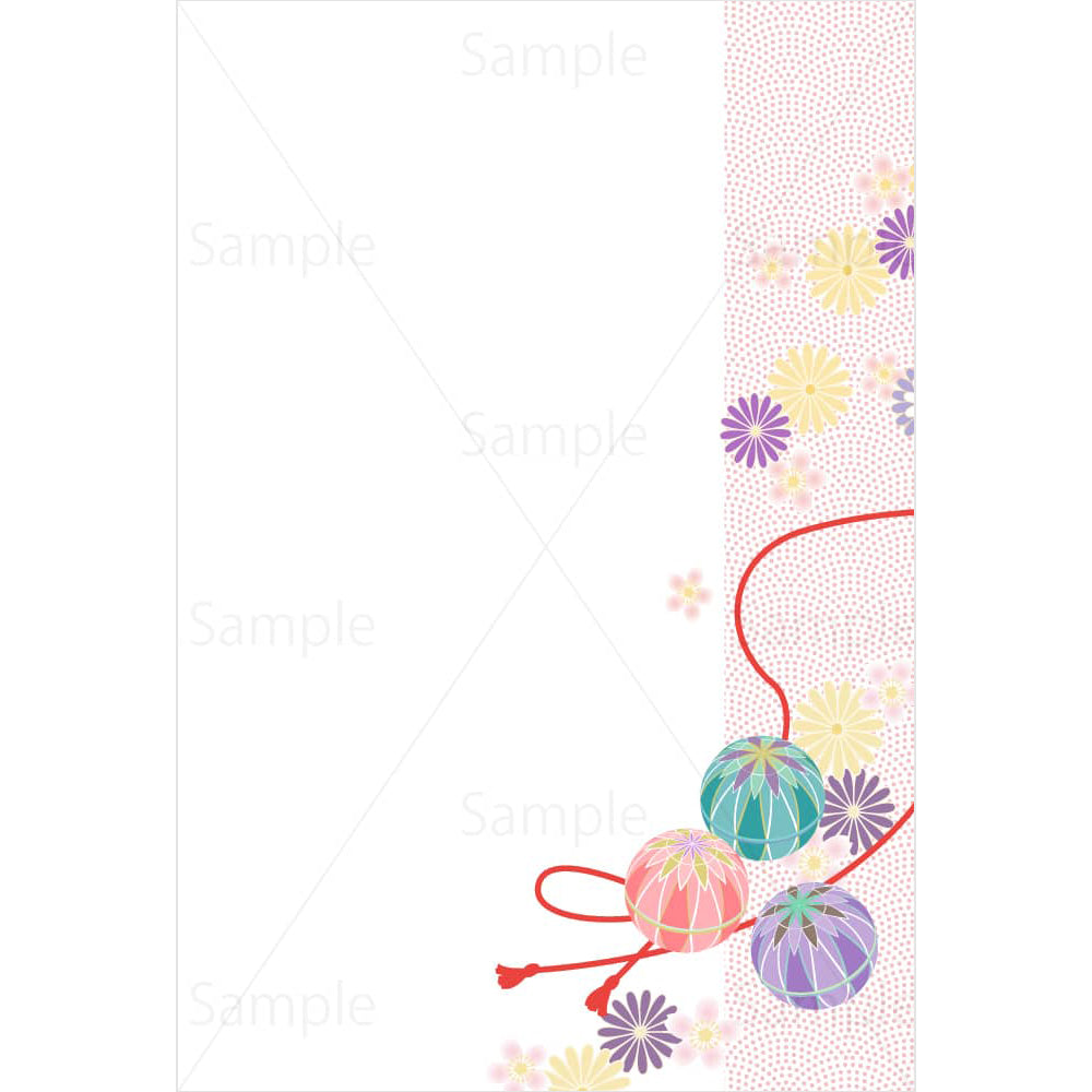 手毬と桜（縦）のイラスト素材