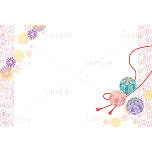 手毬と桜（横）のイラスト素材
