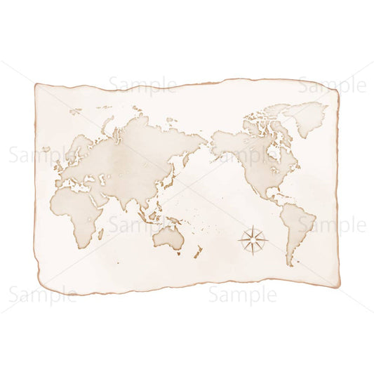 水彩風の世界地図（古地図）のイラスト素材