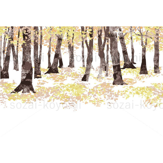 秋の木々（切り絵ハンコ風）のイラスト素材