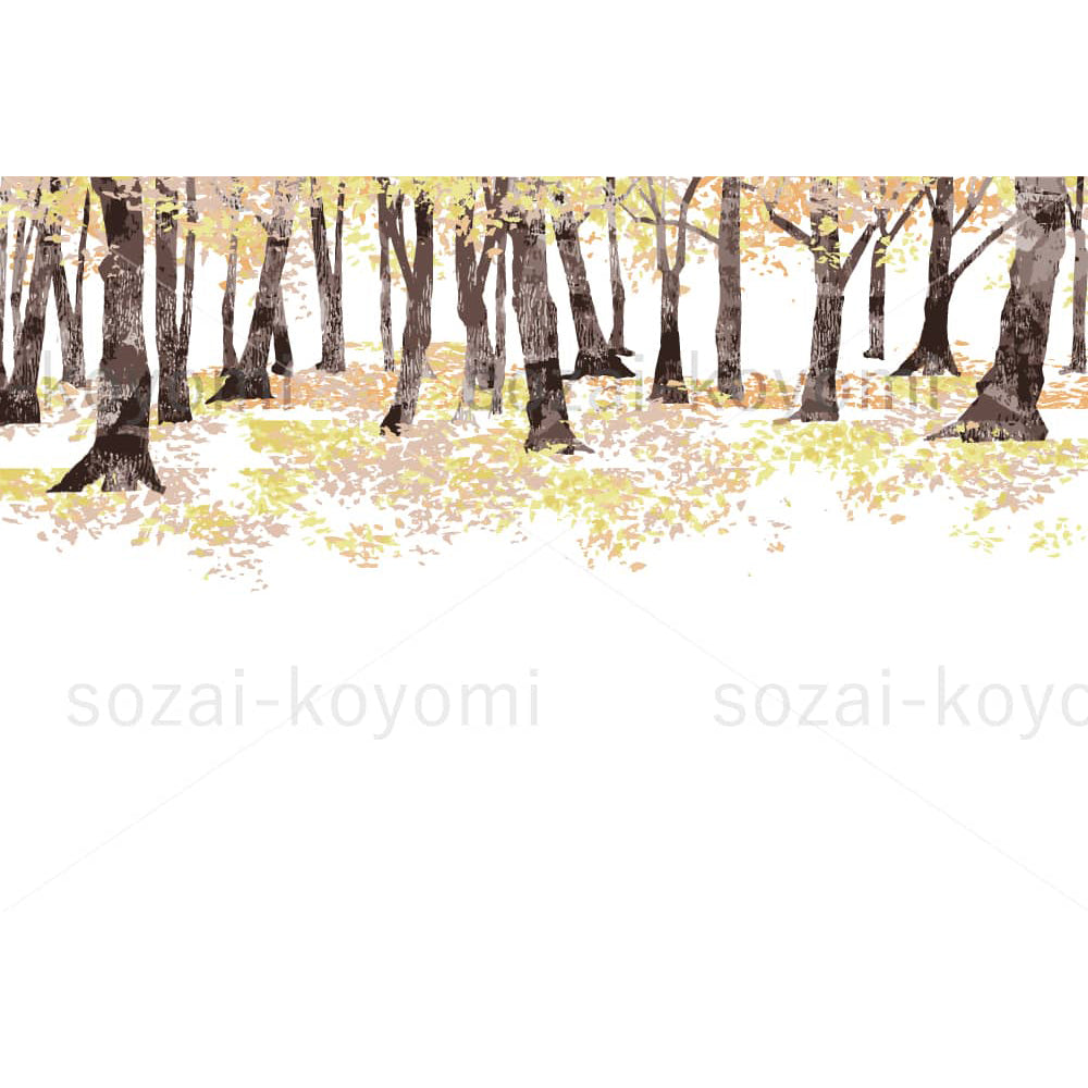 秋の木々（切り絵ハンコ風）のイラスト素材