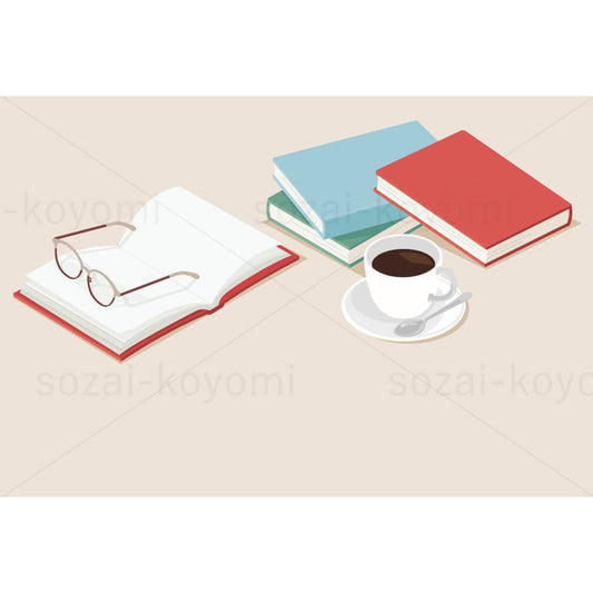 本と眼鏡とコーヒーのイラスト素材