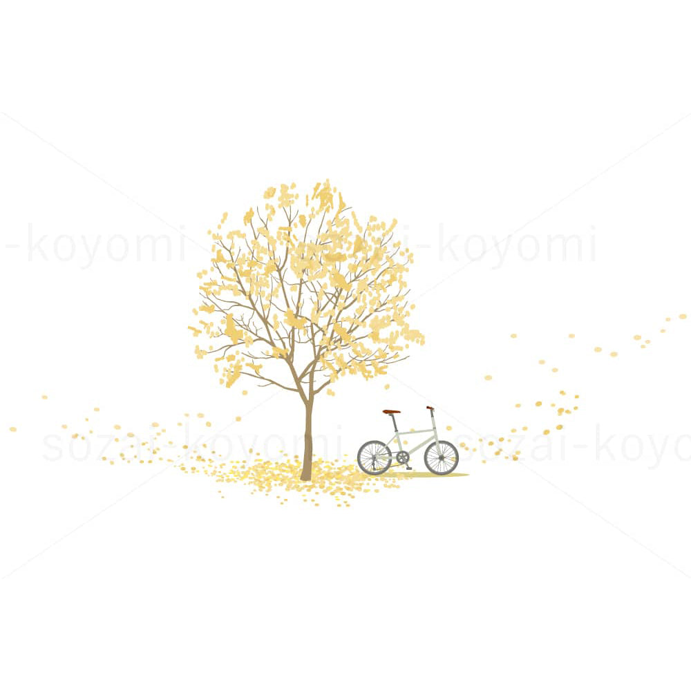 落葉樹と自転車のイラスト素材