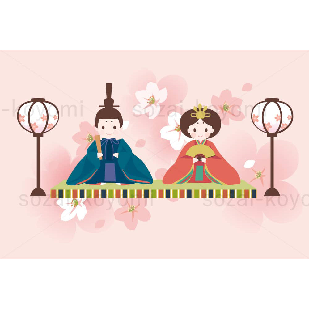 ひな人形（桜背景）のイラスト素材