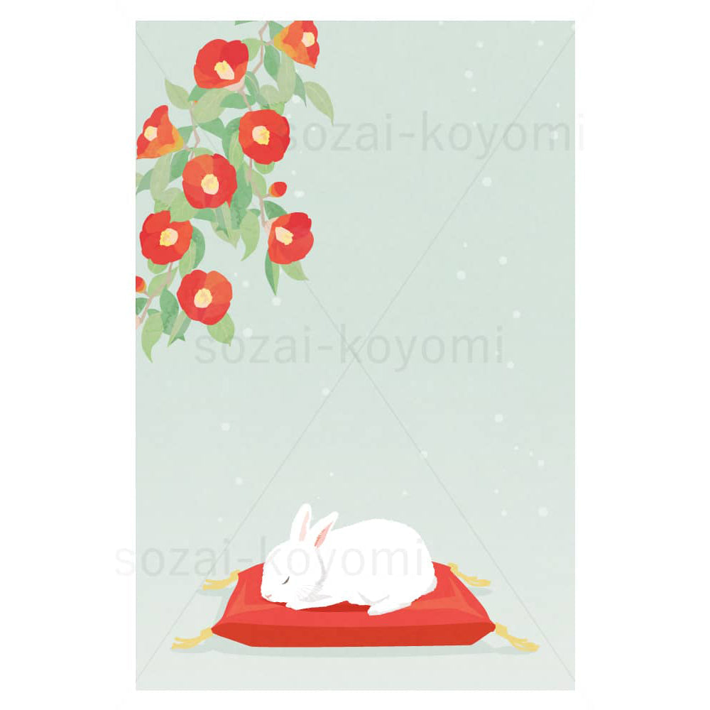 赤椿と眠るウサギのイラスト素材