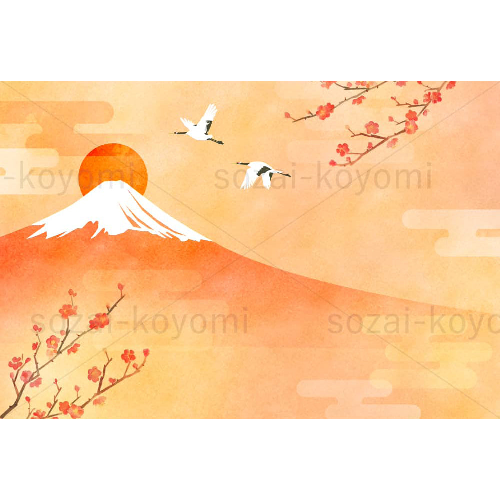 赤富士と鶴のイラスト素材