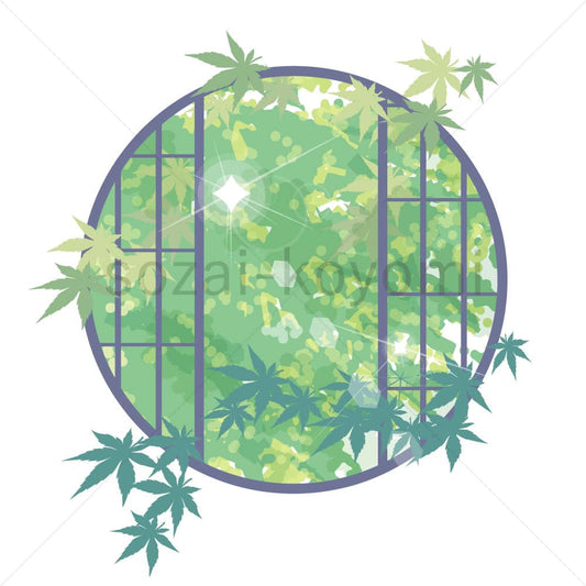 丸窓に木漏れ日のイラスト素材