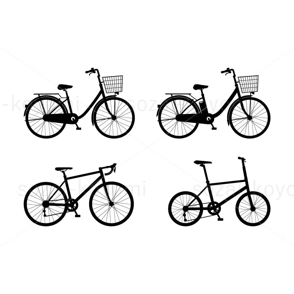 シンプルな自転車のシルエットイラスト素材