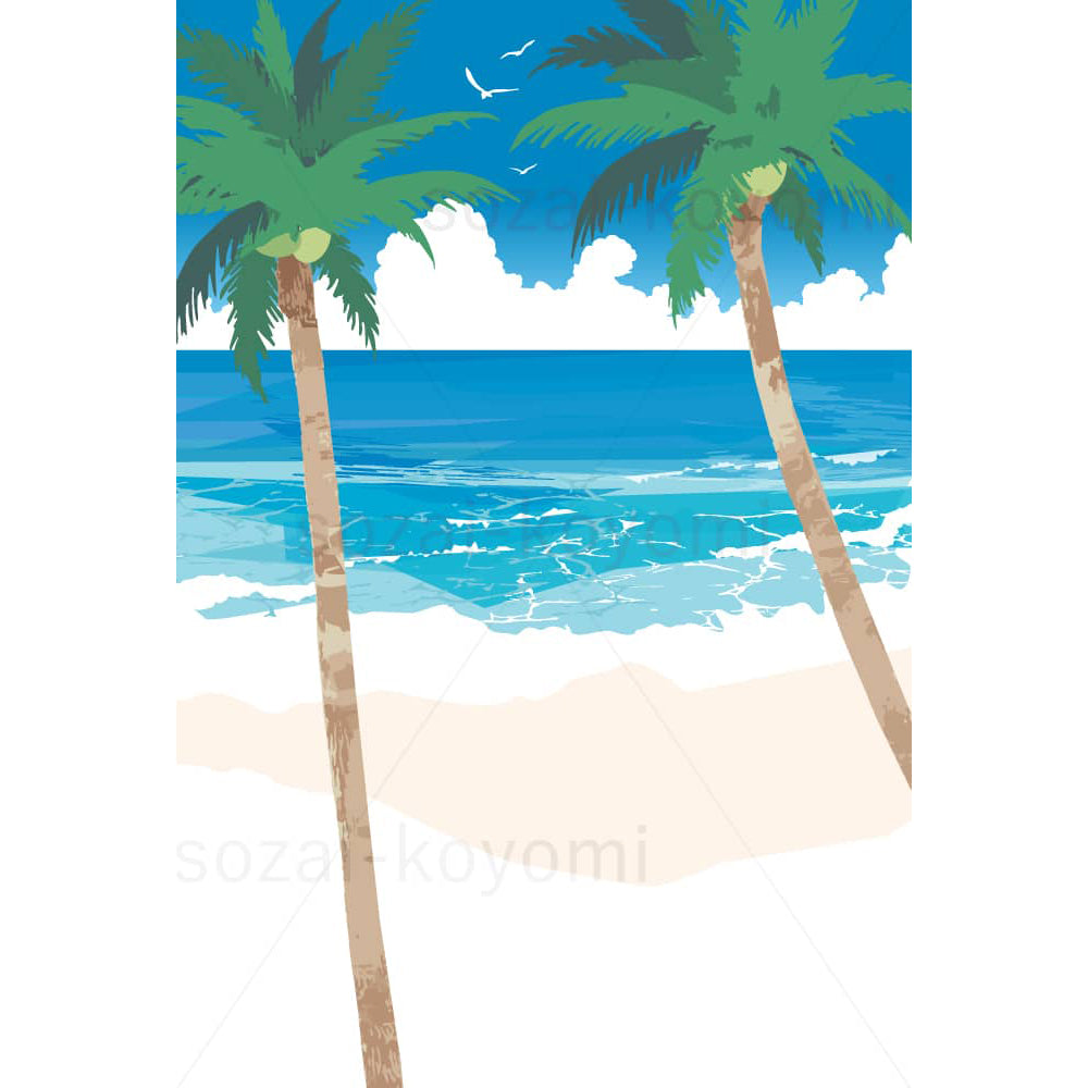 夏の海とヤシの木のイラスト素材