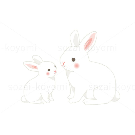 白ウサギの親子（シンプル・線、影あり）のイラスト素材
