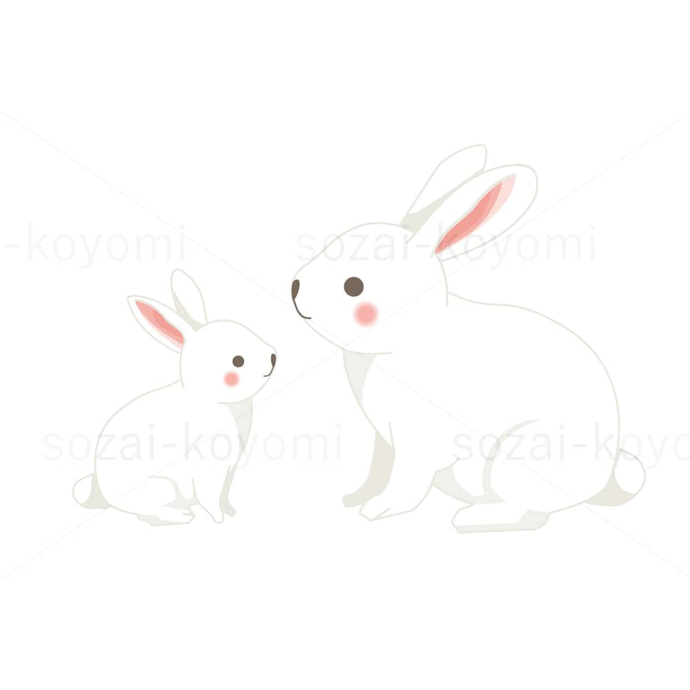 白ウサギの親子（横向き）のイラスト素材